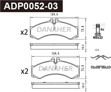 Danaher ADP0052-03 - Kit de plaquettes de frein, frein à disque cwaw.fr