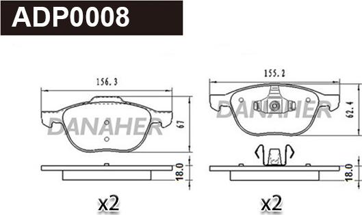 Danaher ADP0008 - Kit de plaquettes de frein, frein à disque cwaw.fr