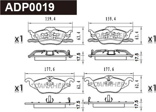 Danaher ADP0019 - Kit de plaquettes de frein, frein à disque cwaw.fr