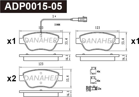 Danaher ADP0015-05 - Kit de plaquettes de frein, frein à disque cwaw.fr