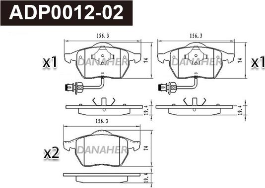 Danaher ADP0012-02 - Kit de plaquettes de frein, frein à disque cwaw.fr