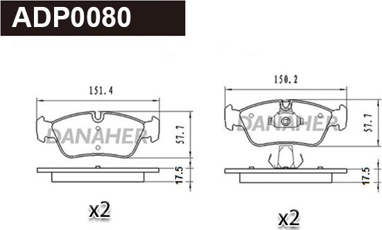 Danaher ADP0080 - Kit de plaquettes de frein, frein à disque cwaw.fr