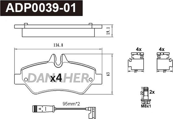 Danaher ADP0039-01 - Kit de plaquettes de frein, frein à disque cwaw.fr