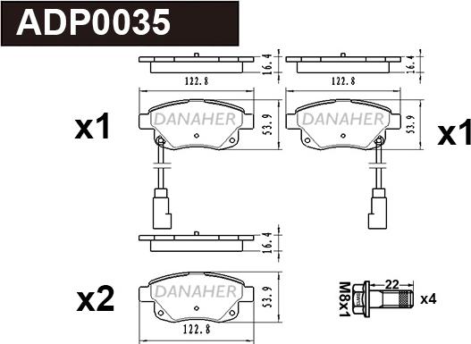 Danaher ADP0035 - Kit de plaquettes de frein, frein à disque cwaw.fr