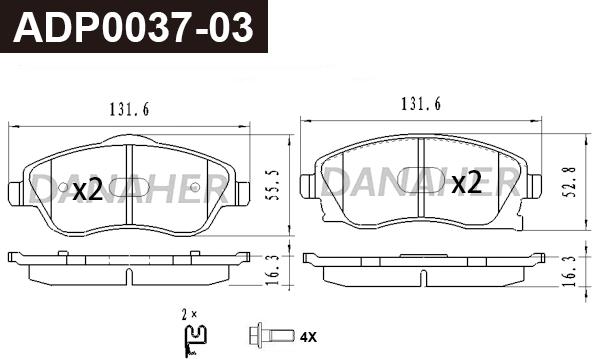 Danaher ADP0037-03 - Kit de plaquettes de frein, frein à disque cwaw.fr