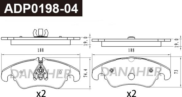 Danaher ADP0198-04 - Kit de plaquettes de frein, frein à disque cwaw.fr