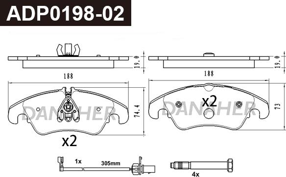 Danaher ADP0198-02 - Kit de plaquettes de frein, frein à disque cwaw.fr