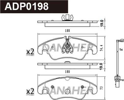 Danaher ADP0198 - Kit de plaquettes de frein, frein à disque cwaw.fr