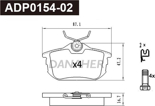 Danaher ADP0154-02 - Kit de plaquettes de frein, frein à disque cwaw.fr