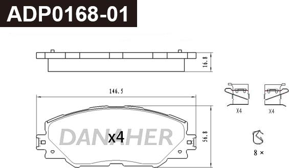 Danaher ADP0168-01 - Kit de plaquettes de frein, frein à disque cwaw.fr