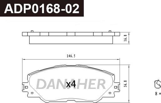 Danaher ADP0168-02 - Kit de plaquettes de frein, frein à disque cwaw.fr