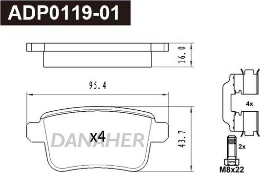 Danaher ADP0119-01 - Kit de plaquettes de frein, frein à disque cwaw.fr