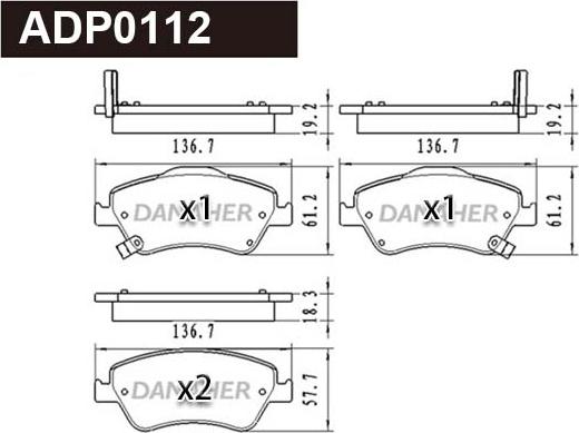 Danaher ADP0112 - Kit de plaquettes de frein, frein à disque cwaw.fr