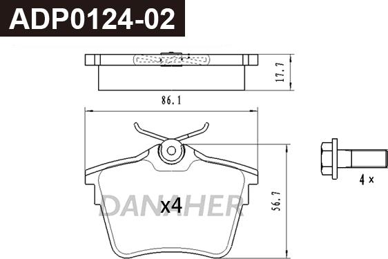 Danaher ADP0124-02 - Kit de plaquettes de frein, frein à disque cwaw.fr