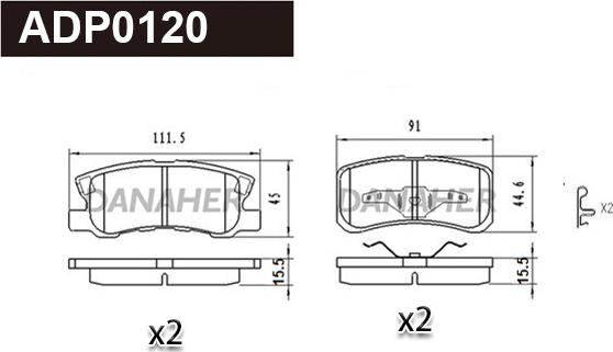 Danaher ADP0120 - Kit de plaquettes de frein, frein à disque cwaw.fr