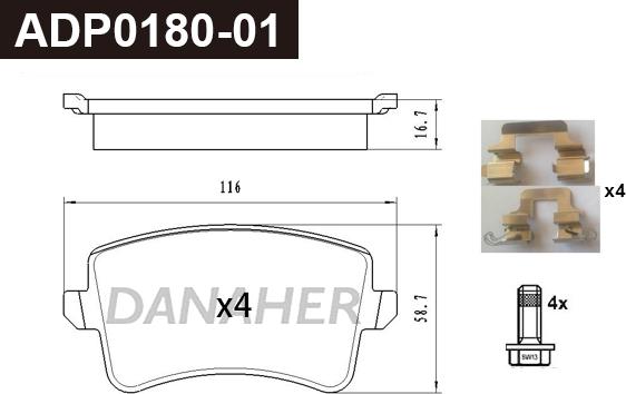 Danaher ADP0179-01 - Kit de plaquettes de frein, frein à disque cwaw.fr