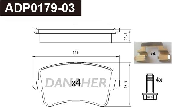 Danaher ADP0179-03 - Kit de plaquettes de frein, frein à disque cwaw.fr