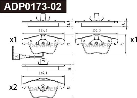 Danaher ADP0173-02 - Kit de plaquettes de frein, frein à disque cwaw.fr