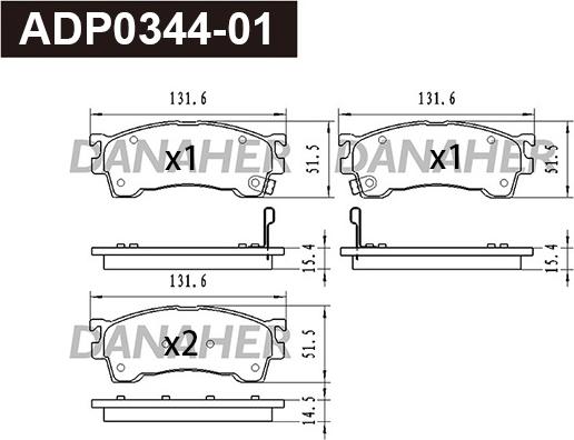 Danaher ADP0344-01 - Kit de plaquettes de frein, frein à disque cwaw.fr