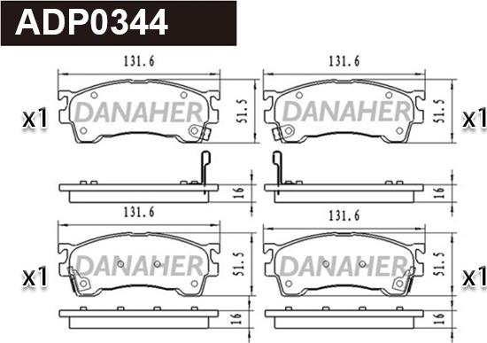 Danaher ADP0344 - Kit de plaquettes de frein, frein à disque cwaw.fr