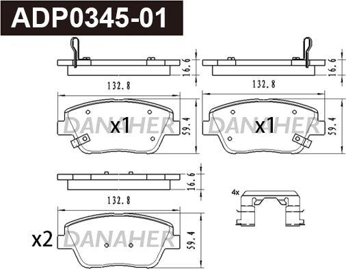 Danaher ADP0345-01 - Kit de plaquettes de frein, frein à disque cwaw.fr