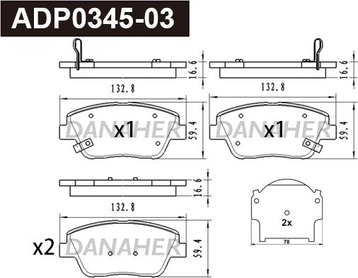 Danaher ADP0345-03 - Kit de plaquettes de frein, frein à disque cwaw.fr