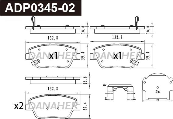 Danaher ADP0345-02 - Kit de plaquettes de frein, frein à disque cwaw.fr