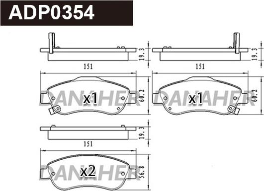 Danaher ADP0354 - Kit de plaquettes de frein, frein à disque cwaw.fr