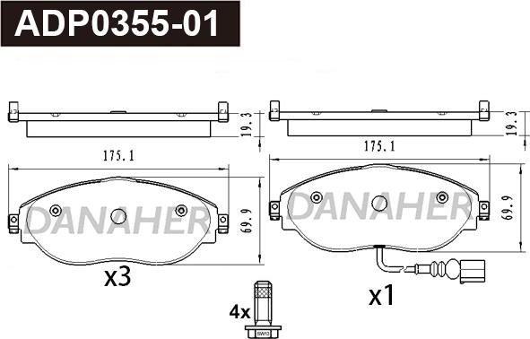 Danaher ADP0355-01 - Kit de plaquettes de frein, frein à disque cwaw.fr