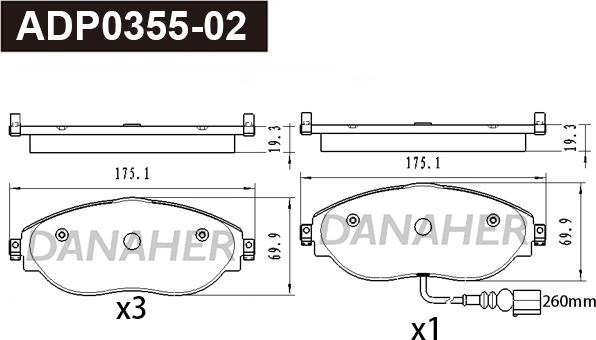 Danaher ADP0355-02 - Kit de plaquettes de frein, frein à disque cwaw.fr