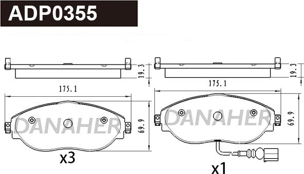 Danaher ADP0355 - Kit de plaquettes de frein, frein à disque cwaw.fr