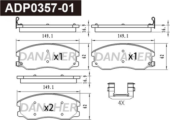 Danaher ADP0357-01 - Kit de plaquettes de frein, frein à disque cwaw.fr