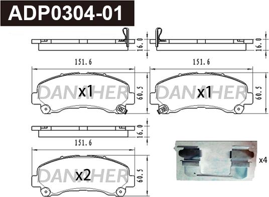 Danaher ADP0304-01 - Kit de plaquettes de frein, frein à disque cwaw.fr