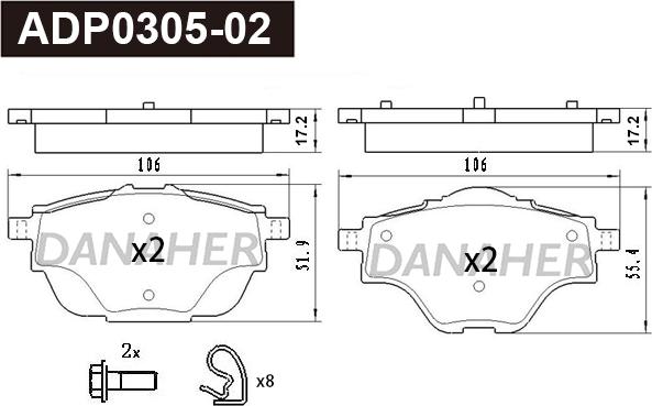 Danaher ADP0305-02 - Kit de plaquettes de frein, frein à disque cwaw.fr