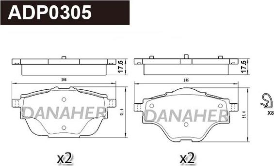 Danaher ADP0305 - Kit de plaquettes de frein, frein à disque cwaw.fr