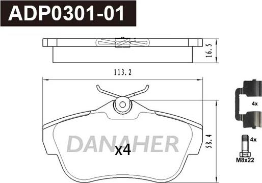 Danaher ADP0301-01 - Kit de plaquettes de frein, frein à disque cwaw.fr