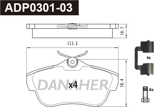 Danaher ADP0301-03 - Kit de plaquettes de frein, frein à disque cwaw.fr