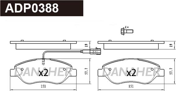 Danaher ADP0388 - Kit de plaquettes de frein, frein à disque cwaw.fr