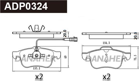 Danaher ADP0324 - Kit de plaquettes de frein, frein à disque cwaw.fr