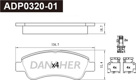 Danaher ADP0320-01 - Kit de plaquettes de frein, frein à disque cwaw.fr