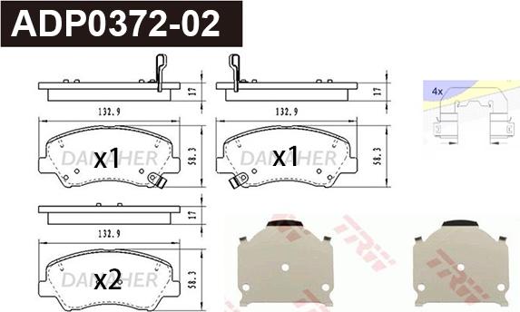 Danaher ADP0372-02 - Kit de plaquettes de frein, frein à disque cwaw.fr