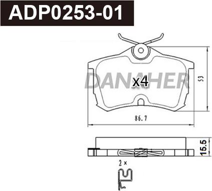 Danaher ADP0253-01 - Kit de plaquettes de frein, frein à disque cwaw.fr