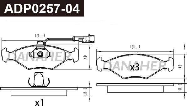 Danaher ADP0257-04 - Kit de plaquettes de frein, frein à disque cwaw.fr