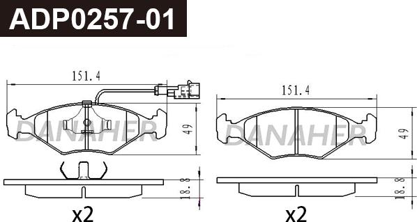 Danaher ADP0257-01 - Kit de plaquettes de frein, frein à disque cwaw.fr