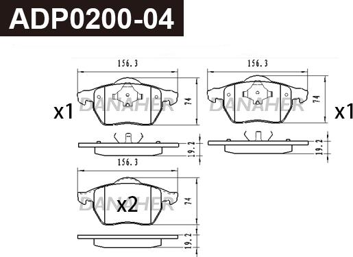 Danaher ADP0200-04 - Kit de plaquettes de frein, frein à disque cwaw.fr