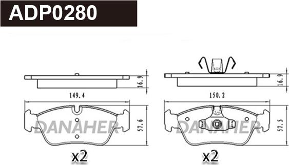 Danaher ADP0280 - Kit de plaquettes de frein, frein à disque cwaw.fr