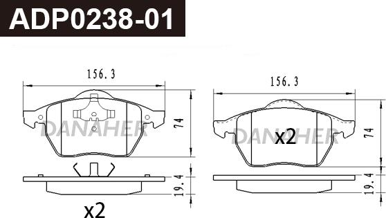 Danaher ADP0238-01 - Kit de plaquettes de frein, frein à disque cwaw.fr