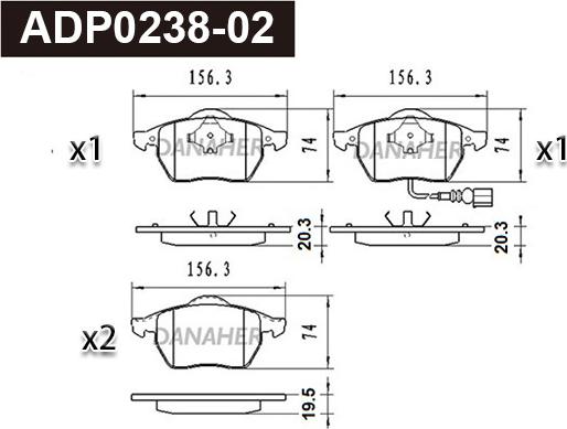 Danaher ADP0238-02 - Kit de plaquettes de frein, frein à disque cwaw.fr