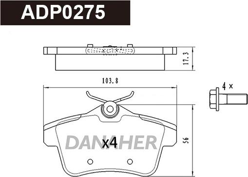 Danaher ADP0275 - Kit de plaquettes de frein, frein à disque cwaw.fr