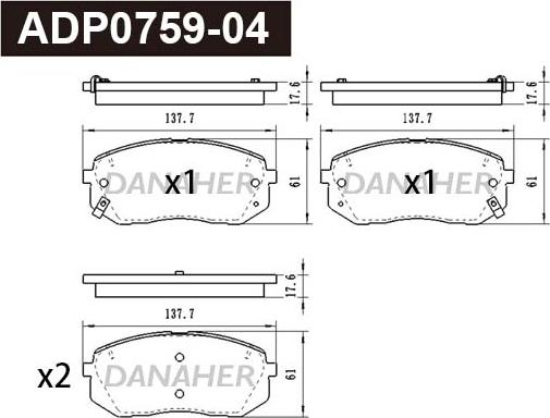 Danaher ADP0759-04 - Kit de plaquettes de frein, frein à disque cwaw.fr